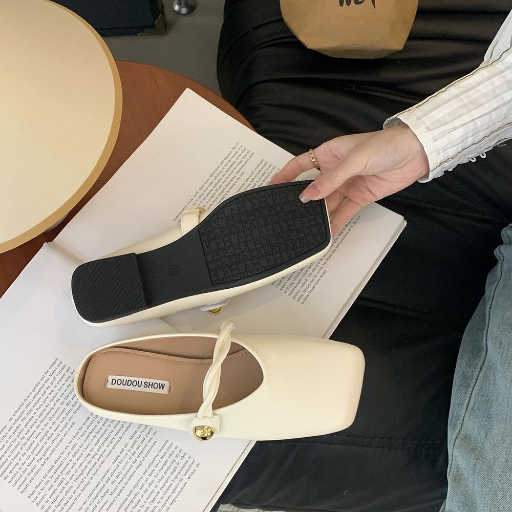 Mary Jane Bag Head Half Slippers Women Wear 2024 Spring French Grandma Doudou Muller Shoes Flat Half Tray Single Shoes Tide
