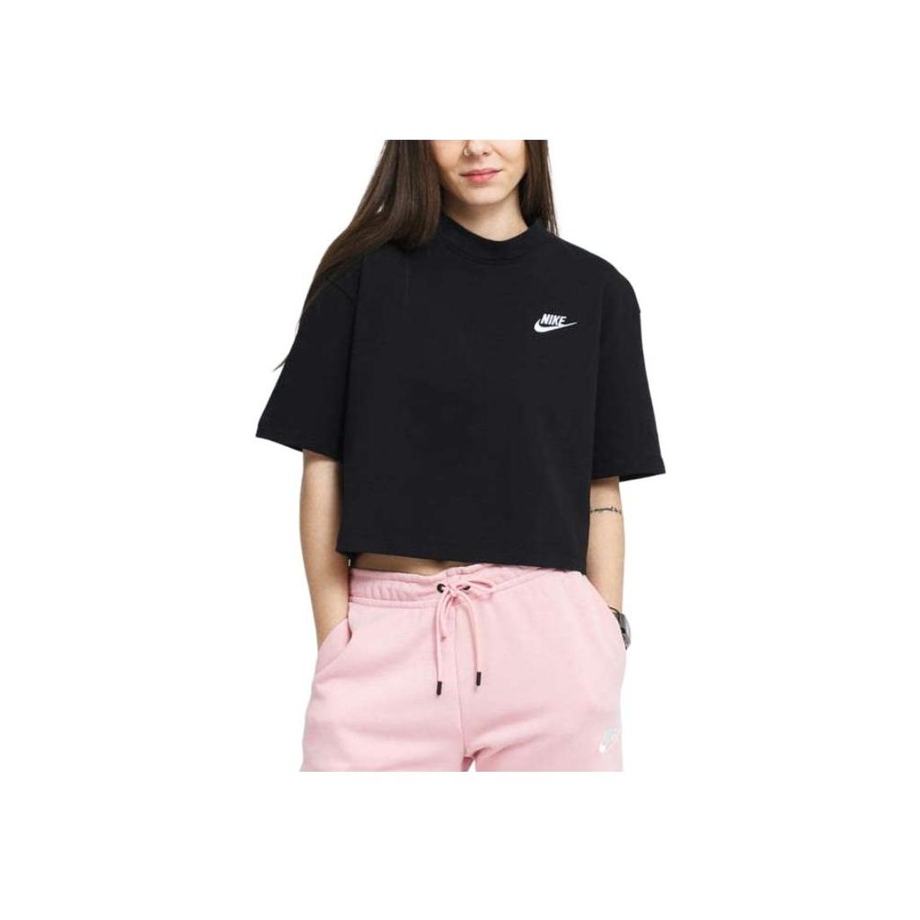 Nike Женская контрастная цветная футболка с принтом логотипа и коротким рукавом, спортивная футболка, женские топы, черный цвет CJ3758-011
