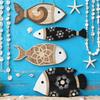 4Pcs/Set Nautical Wooden Fish Wall Decoration Farmhouse Rustic Fish Wall Art Sculpture Home Living Room Bathroom Wall Decorative Sign
