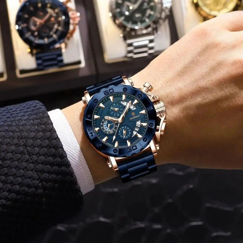 Мужские часы класса люкс с большим циферблатом, водонепроницаемые наручные часы-хронограф из нержавеющей стали с датой, Relogio Masculino