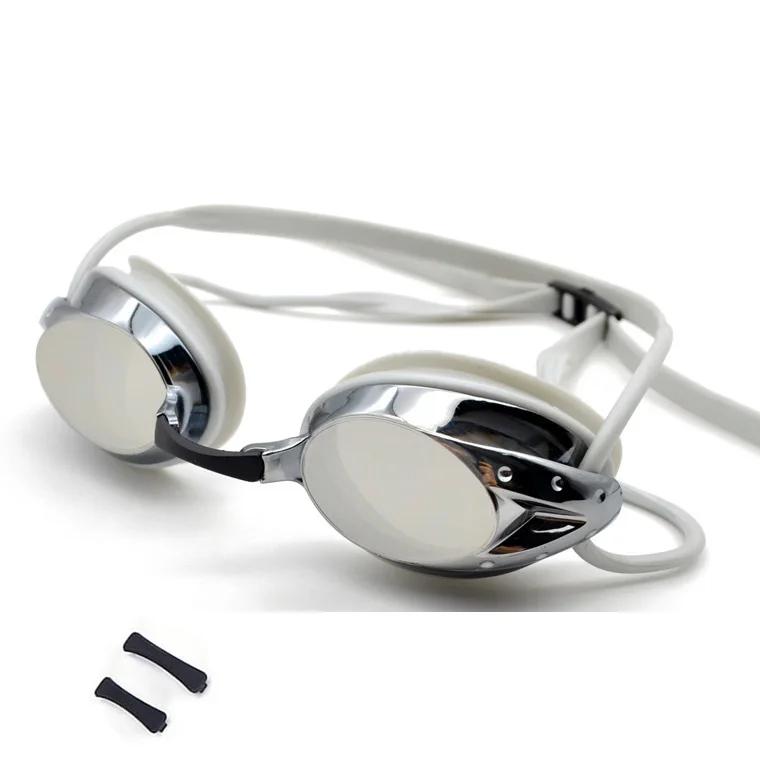 Профессиональные очки для плавания для взрослых, водонепроницаемые противотуманные гоночные очки для мужчин и женщин, крутое посеребренное снаряжение для плавания