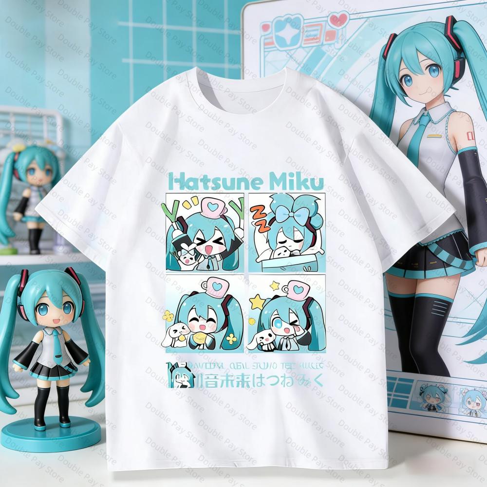 Cute Hatsune Miku 4Panel Cartoon TShirt Anime Kawaii Graphic Casual Tops Streetwear Kids Tshirt Unisexs Shirts Women Tshirts