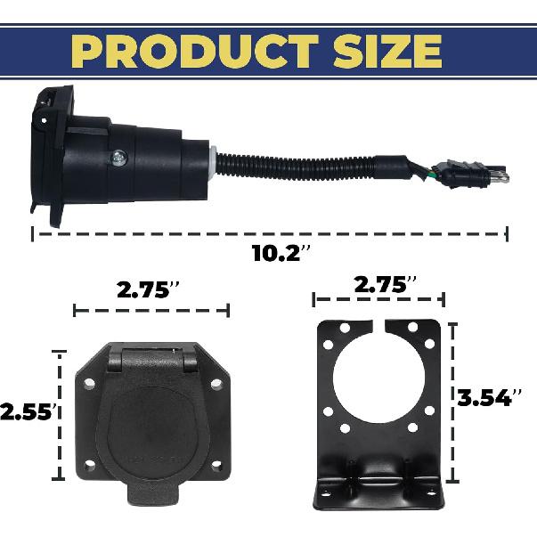 4 Pin Flat To 7 Pin RV Blade Trailer Adapter, Vehicle-Side 4 Way To Trailer-Side 7 Way With Mounting Bracket, For Recreational Vehicle, Trailer,