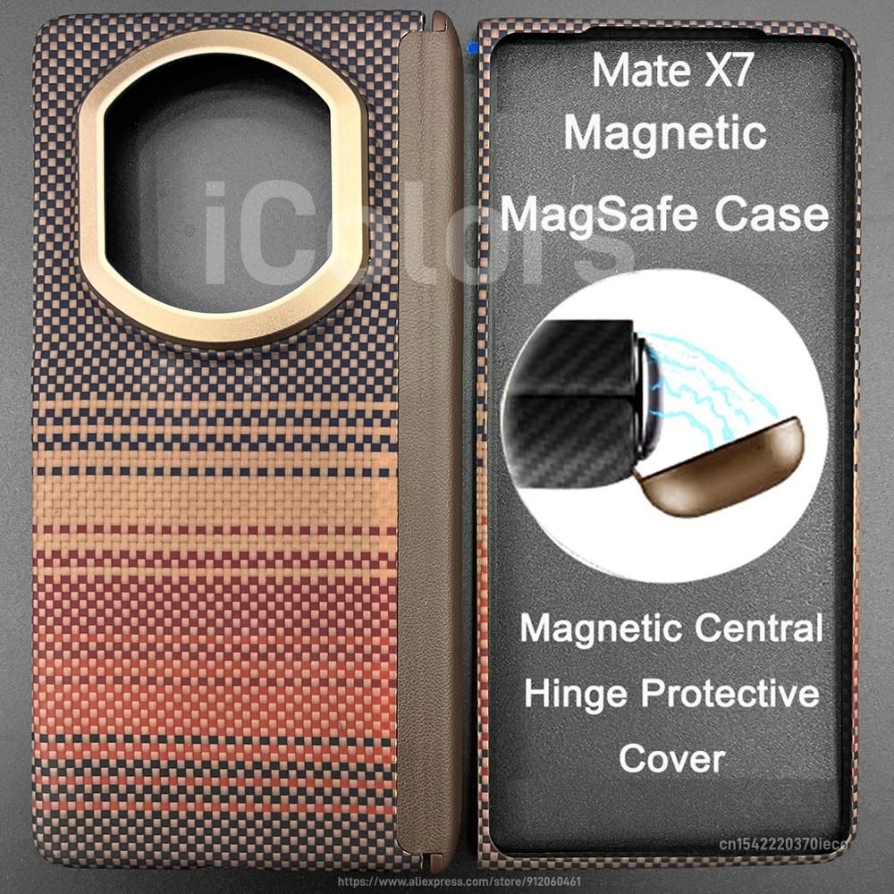 Magnetic Hinge Case For Huawei Mate X7 Central Hinge Protection Cover Aramid Carbon Fiber Magsafe Case Ultra thin Lightweight