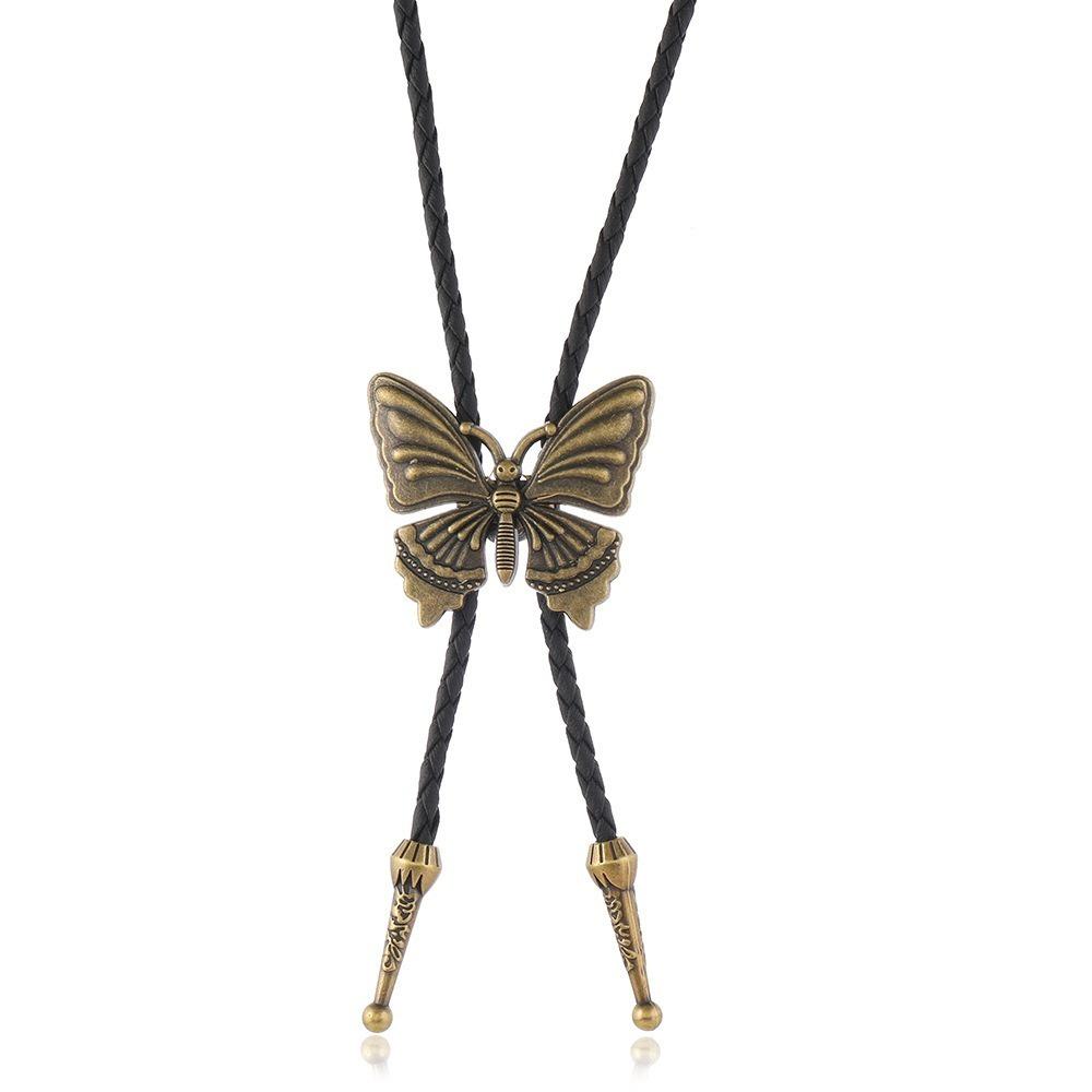 PU Woven Turquoise Feather Necklace Boho Bronze Butterfly Choker Five-pointed Star Bolo Tie  Men