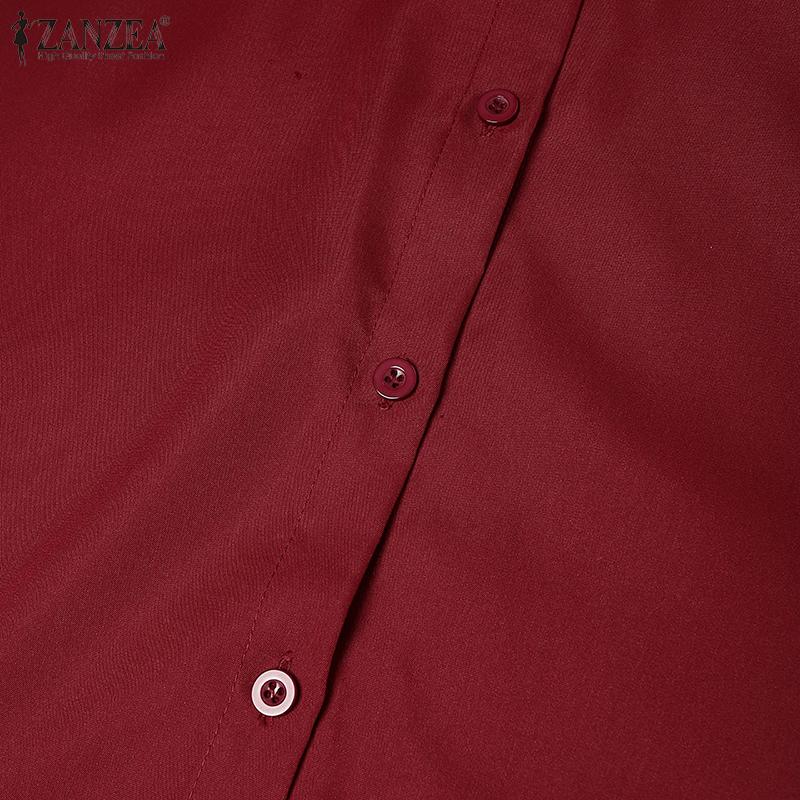 ZANZEA Женское повседневное платье-рубашка с отложным воротником, свободным рукавом 3/4 и однотонным дизайном