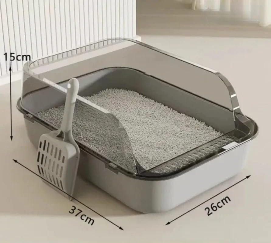 Semi-Enclosed Cat Litter Box Splashproof Kitten Toilet Tray Pet Cleaning Basin with High Sides for Indoor Use