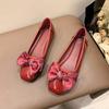 Flat Shoes Autumn New Fashion Shallow Mouth Single Shoes Versatile Round Head Bow Commuting One Pedal Doudou Shoes