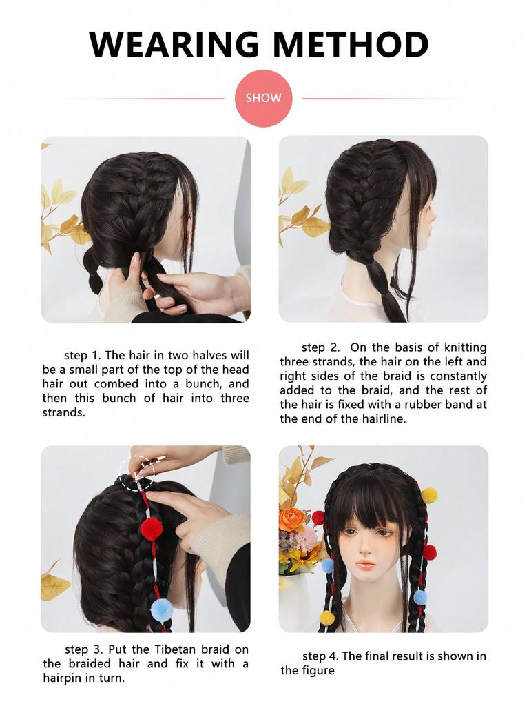 Этнический ветер цветной парик с косичкой цветная веревка коса