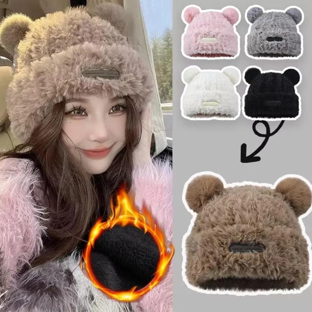 Korean Style Bear Plush Hat Soft Plush Pullover Hats Fashion Winter Warm Cap Autumn and Winter