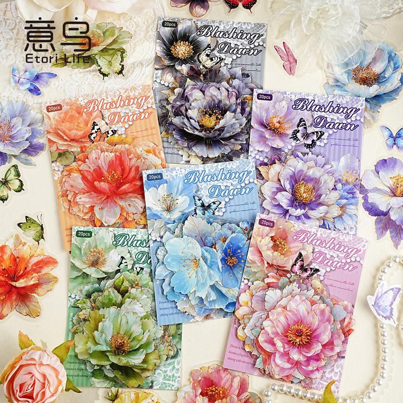 20 - Sheet Set of Vivid Flower - Themed Stickers, Bright Colors and Exquisite Patterns for Scrapbooking