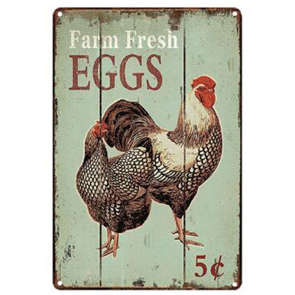 Mfoever Farm Fresh Eggs Metal Tinplate Sign Poster Chicken Egg Shabby Chic Tin Signs Metal Plate xcm