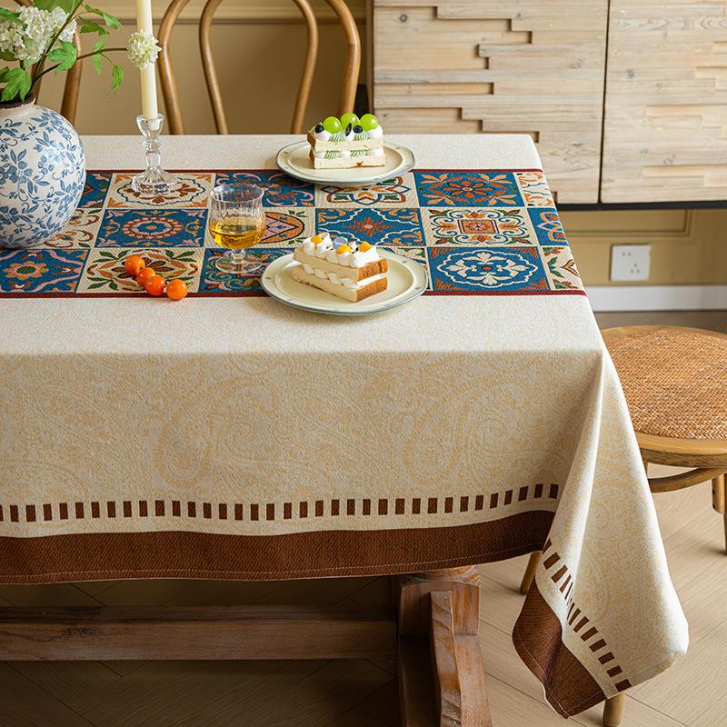 Atmospheric Dining Table Tablecloth Retro Pastoral Cover Cloth Light Luxury High-End Rectangular Fabric Coffee Table Tablecloth