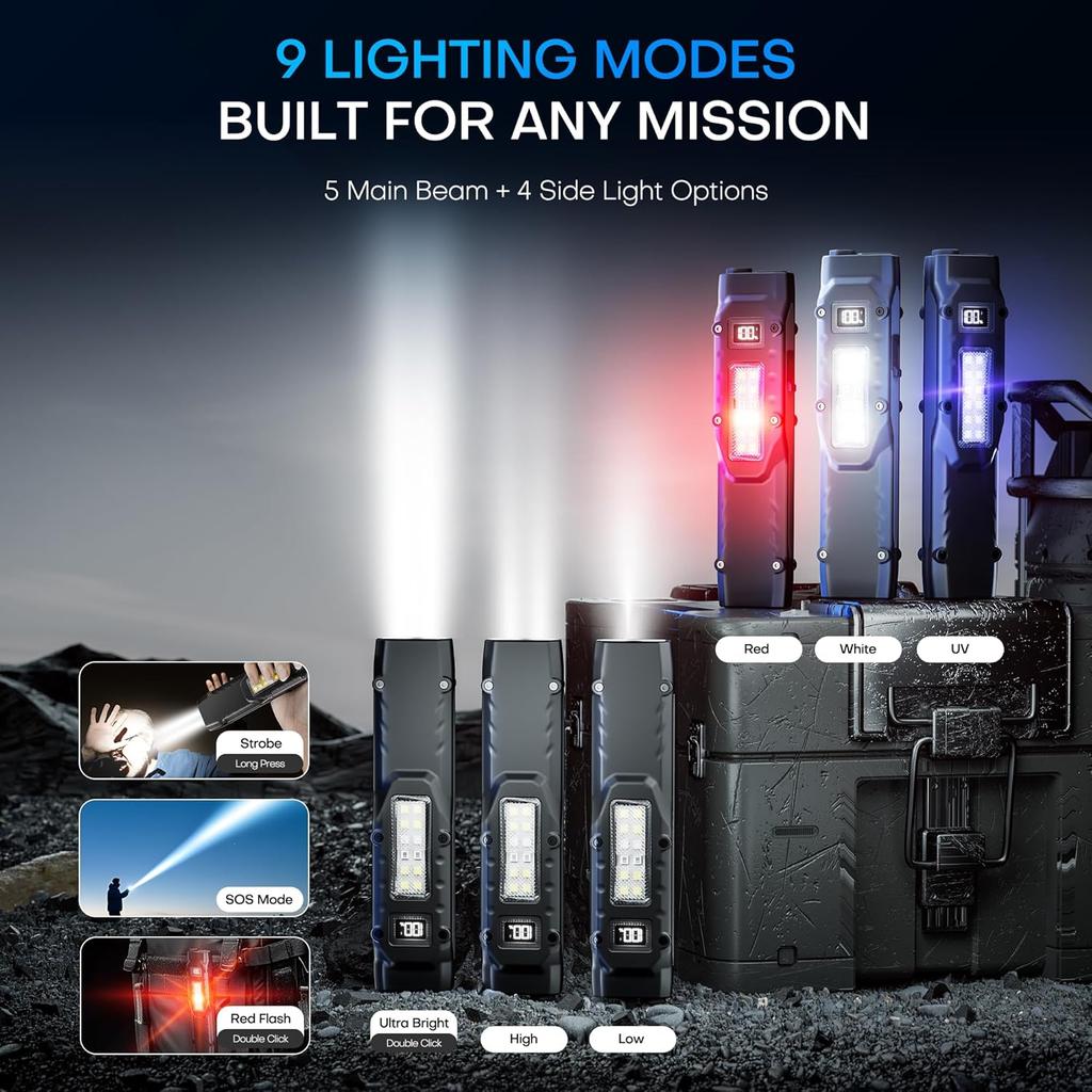 1500LM EDC Tactical LED Flashlight - Pocket USB-C Rechargeable,IPX5 Waterproof, Side Light & Clip for Daily Carry/Travel/Outdoor
