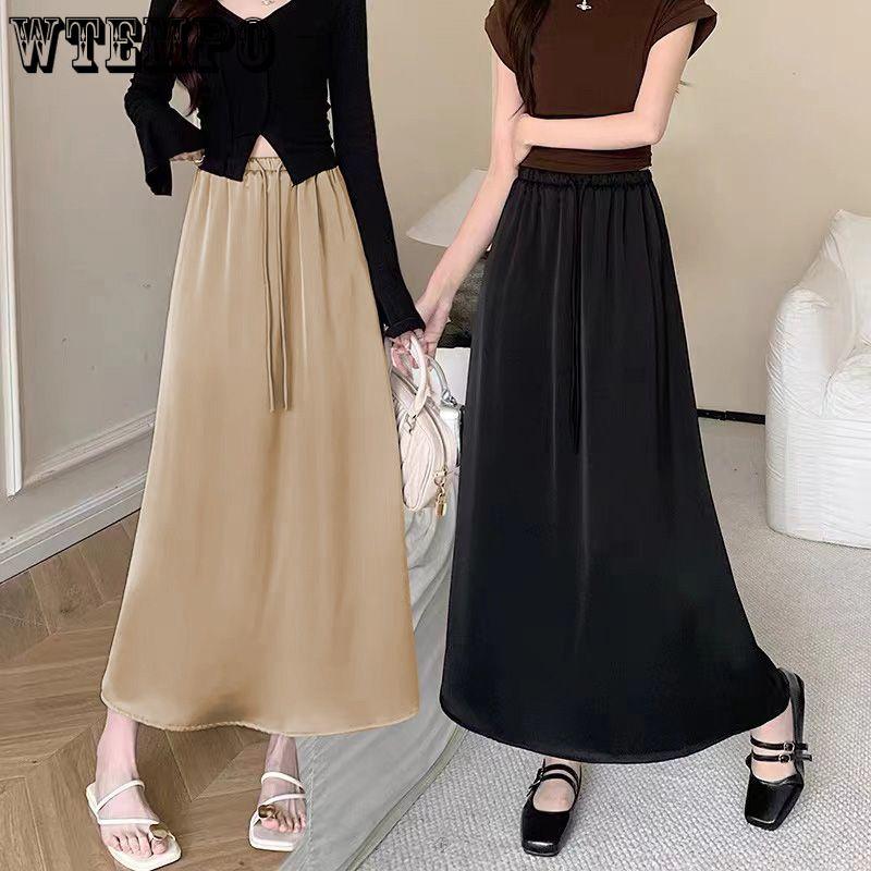 Женская юбка из атласа Ice Silk средней и длинной длины, новая летняя удобная длинная юбка с высокой талией