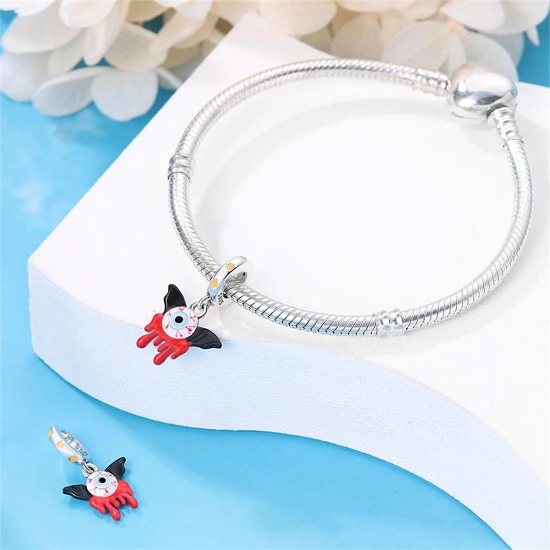 Copper Fashion Halloween Series Luminous Pumpkin Demon Skull Charms Beads Fit Original Bracelet Diy Jewelry