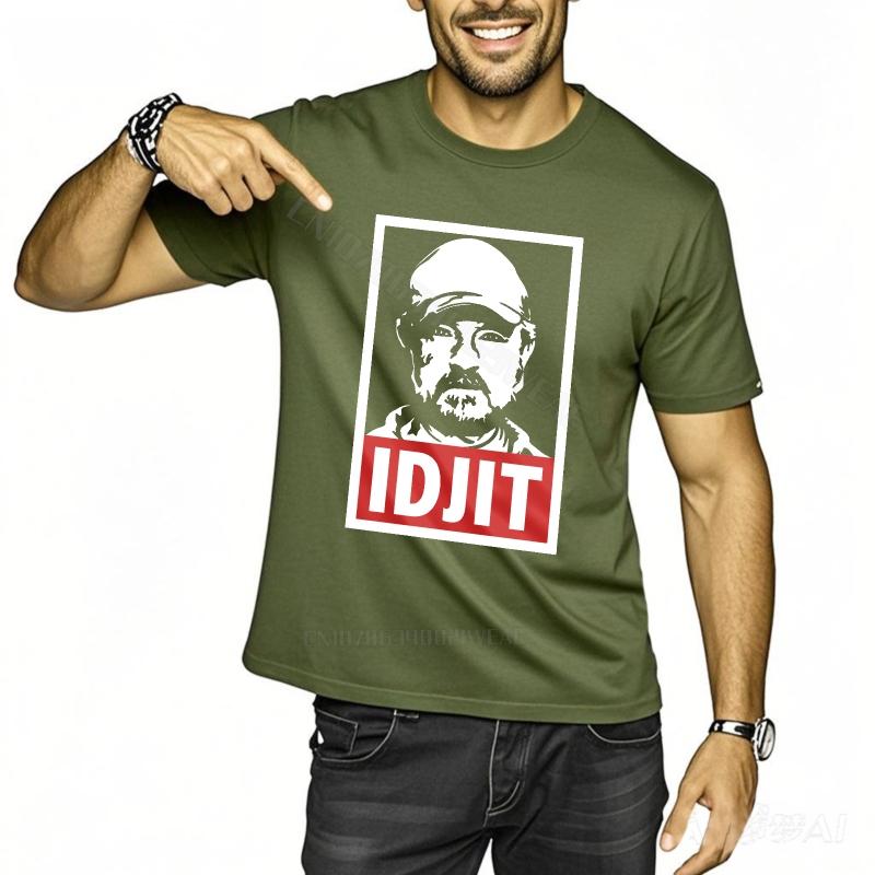 Mens Top Graphic Basic T Shirt Man Pointing To Idjit Short sleeve Essential Teeshirts Retro Cotton Unisex Tshirt