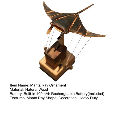 Wooden Electric Manta Ray Ornament Handmade Artisan Bionic Manta Ray Automaton Lifelike Mechanical Ocean