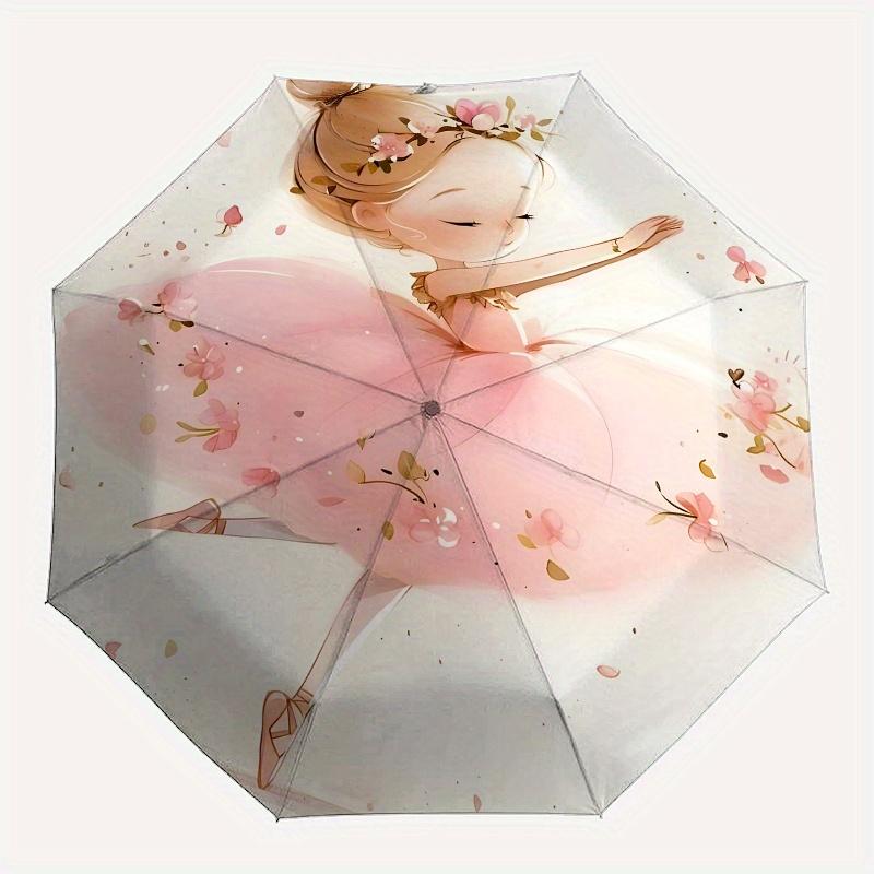 Ballerina, Flowers Automatic folding umbrella simple eight rib design, bright color pattern, durable iron frame, ideal for travel and outdo
