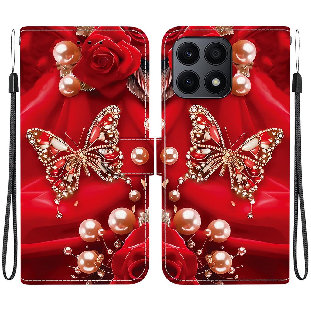 Чехол-книжка из искусственной кожи ручной работы для Honor X8a, противоскользящий, противоударный, с ремешком на запястье и дизайном в виде сердца/розы и кошки