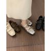 French Flat Evening Breeze, Cross-buckle Square-toed Mary Jane Small Leather Shoes Do Not Tire the Feet, Silver Ballet Single Shoe Girl