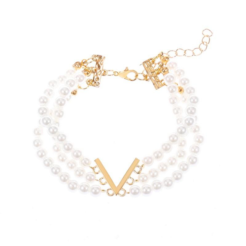 Layered Pearl Jewelry Set Women Ins Style V-Neck Choker Bracelet Necklace Earring Trendy Minimalist Fashion Accessory