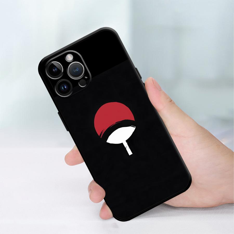 Black Soft Phone Cover Case for iPhone 7 8 13 12 11 Pro Max XR 15 16 14 Plus XS Max Anime Uchiha Logo