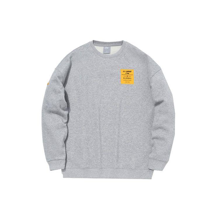 Li Ning Sports Fashion Series Свободный пуловер, свитшот, унисекс, свитшот, цветочно-серый AWDQ708-6