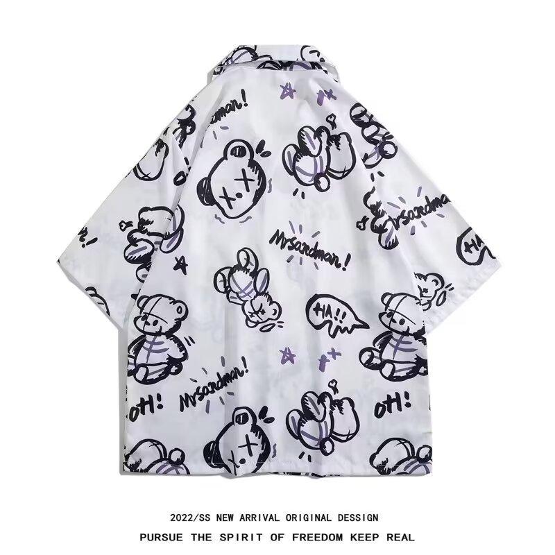 Мужская рубашка в стиле ретро, ​​мужской летний наряд, студенческий свободный крой, нишевый дизайн, повседневный мужской топ, верхняя одежда, пляжный топ