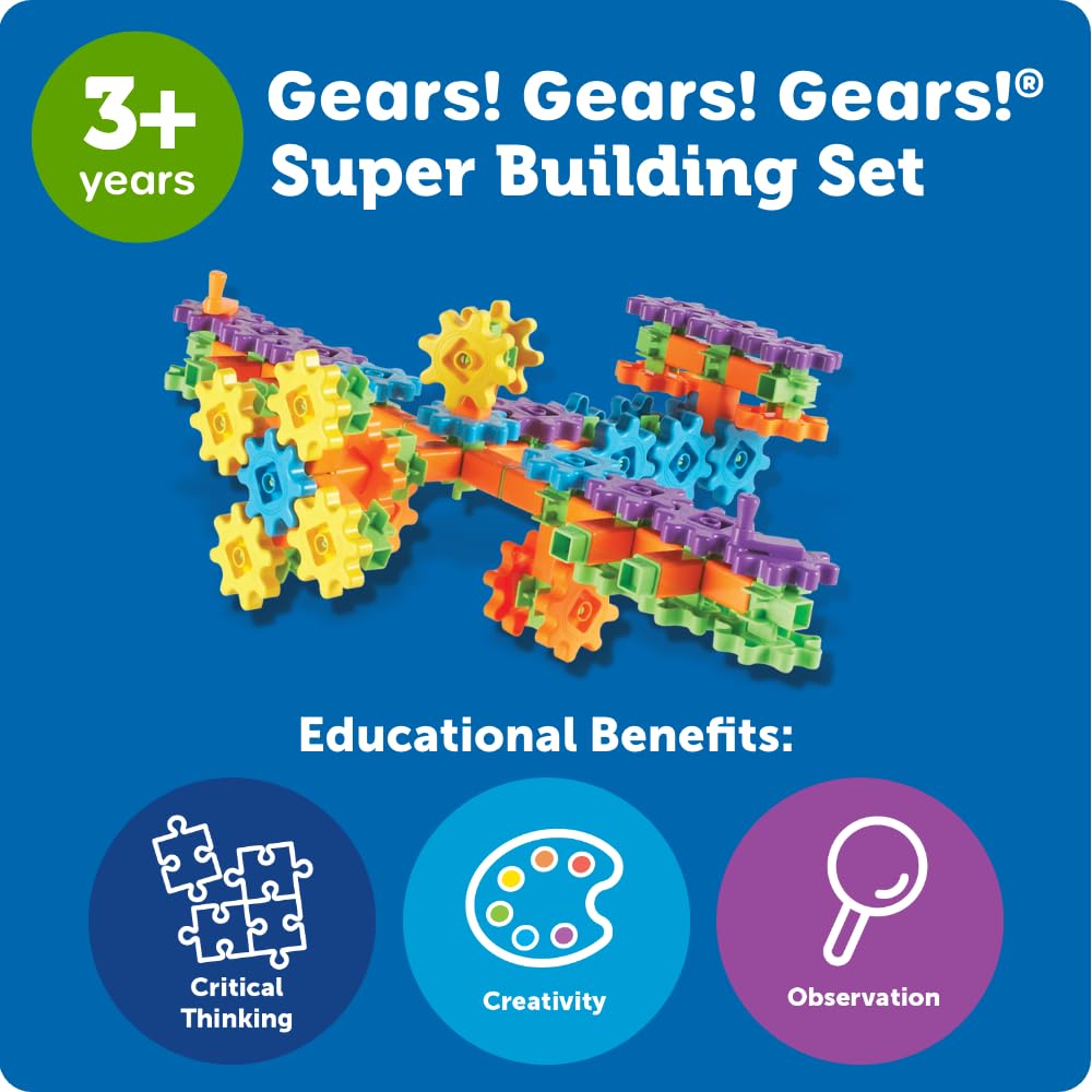 Learning Resources Toy Rotating Blocks, Colorful Gear Blocks, Super Set Gears, 150 Pieces, LER9164, Authentic