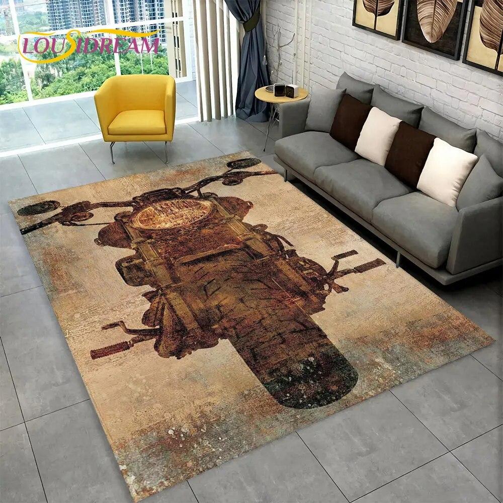 Retro Vintage Motorcycle Skull Area Rug,Carpet Rug for Living Room Bedroom Sofa Doormat Kitchen Decor,Child Non-slip Floor Mat