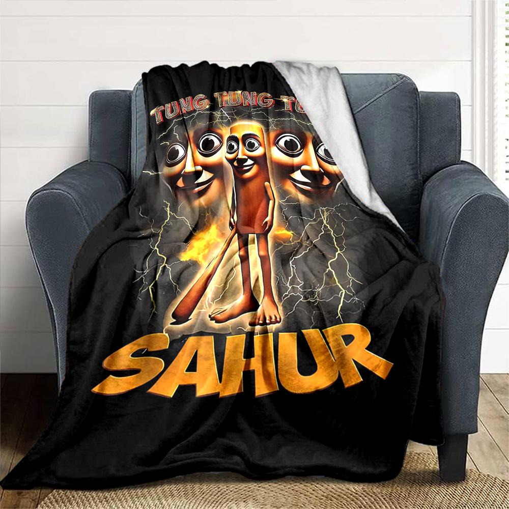 Thunderous Tung Tung Sahur Flannel Blanket Super Soft Warm Cozy Blanket For Sofa Bed Office Travel Allseason Home Decor Gift