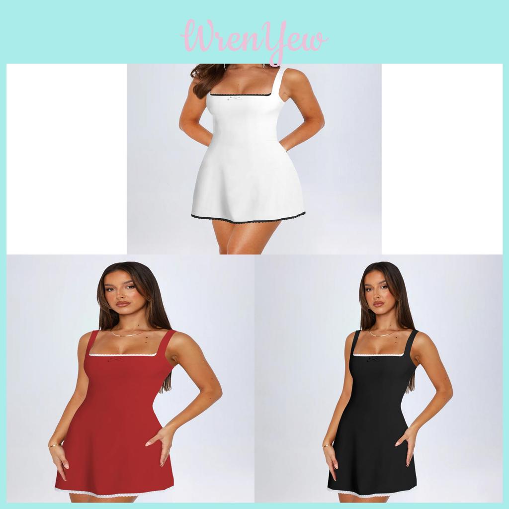 French Style Lace Trim Color Block Dress With Knit Fabric For Elegant Evening Wear