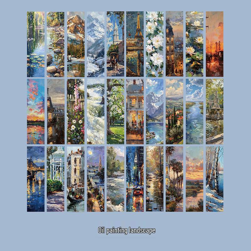 Микро-тушь Набор закладок для пейзажной живописи маслом, 30 листов: Креативные DIY скрепки для книг для студентов и любителей искусства