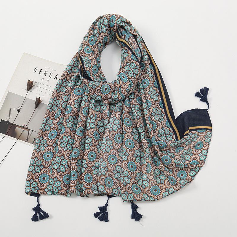 Литературный небольшой свежий хлопковый и льняной ретро-шарф с бахромой, женский напечатанный красивый шелковый шарф, японская солнцезащитная шаль