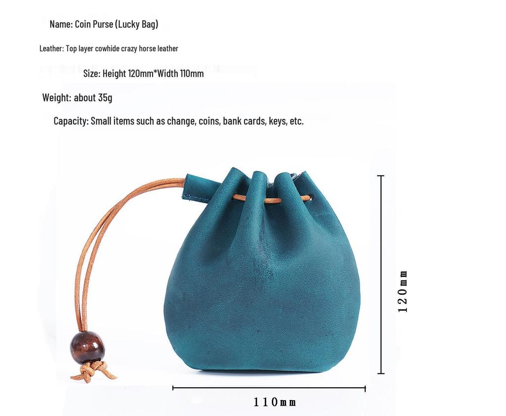 Vintage Leather Cowhide Drawstring Coin Purse - Small Clutch Wallet