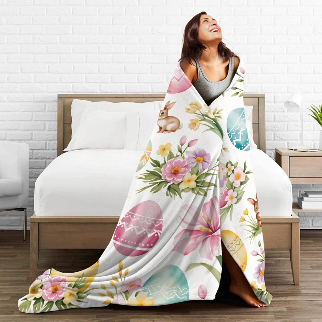 Soft BlanketBoy Girl Picnic Easter Egg Throw Blanket Flannel Bedspread For Couch Chair Novelty Sofa Bed Cover
