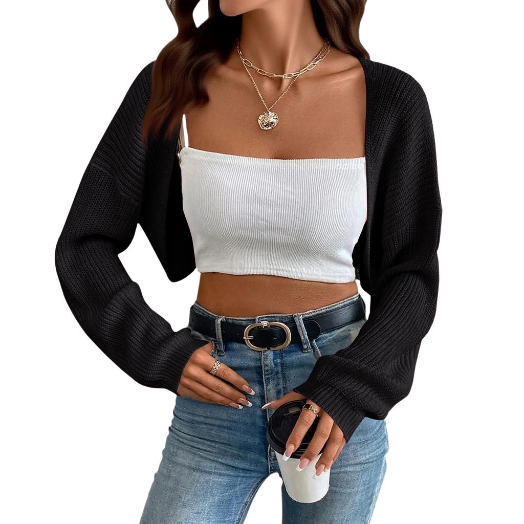 Women's Fashion Shawl-Style Knit Short Jacket Solid Color Cardigan Top