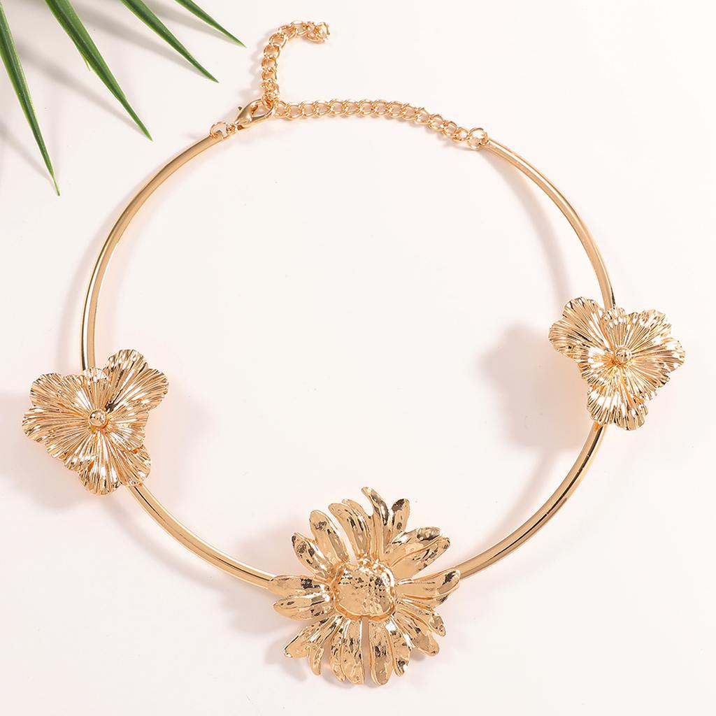 Cross-border Best-selling Fashion Trendy Personalized Flower-style Iron Bamboo Chain Choker Womens Vacation Party Necklace