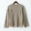Men Sweater Solid Color Ripped O Neck Oversized Couple Sweater