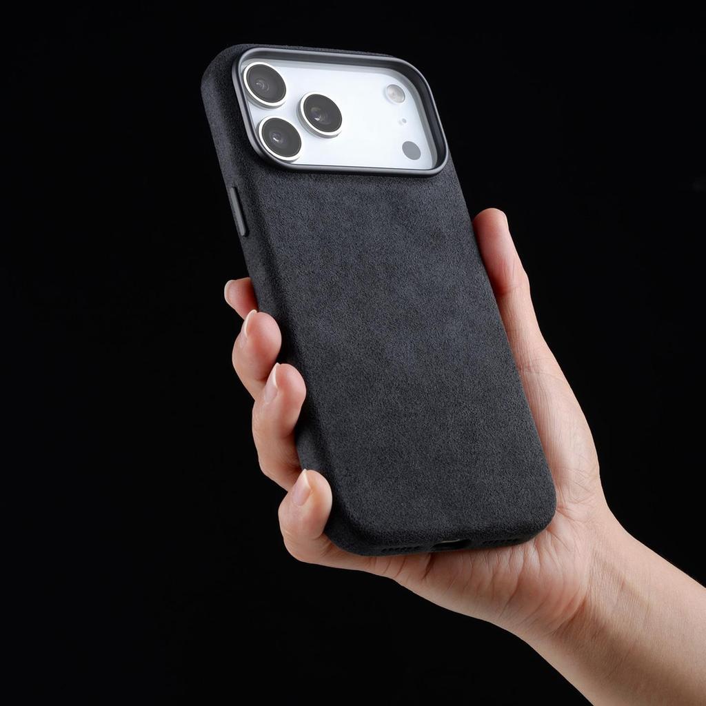 MELKCO For iPhone 17 Pro Case Compatible with MagSafe Alcantara Leather + PC Phone Cover with Metal Keys / AI Button