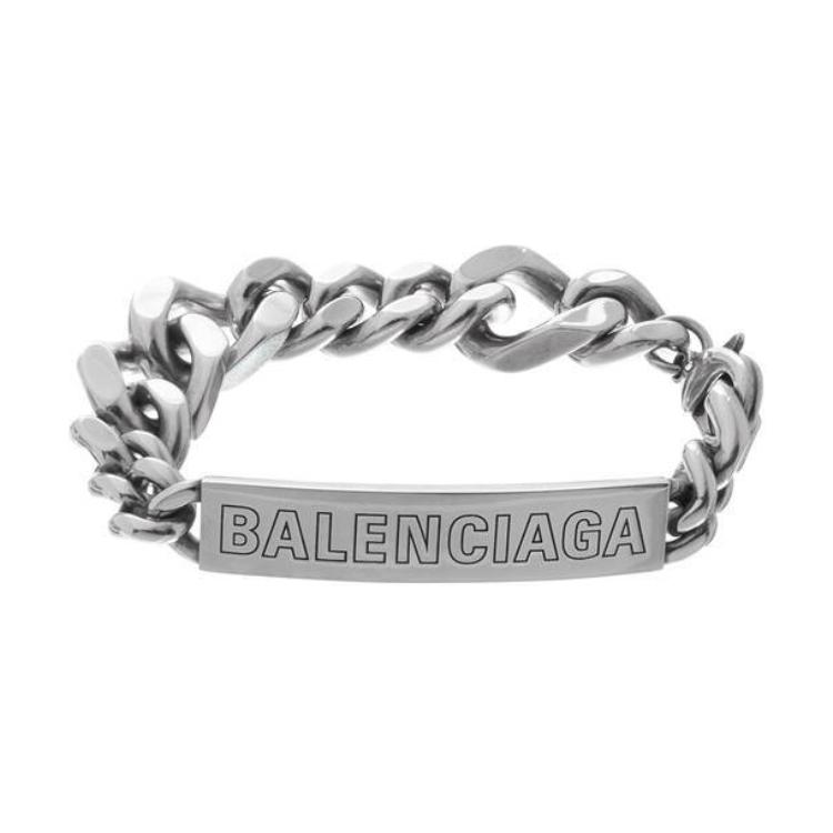 Balenciaga Plate Twist Logo Brass Bracelet Women bracelet Silver 787075TZ99I0911