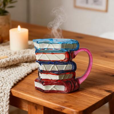 Кружка-книга с картинками, 3D-книга, стопка книг, кружка, вдохновленная романом, 420 мл, нарисованная вручную, художественная, литературная кружка для книголюбов, учителей, библиотекарей