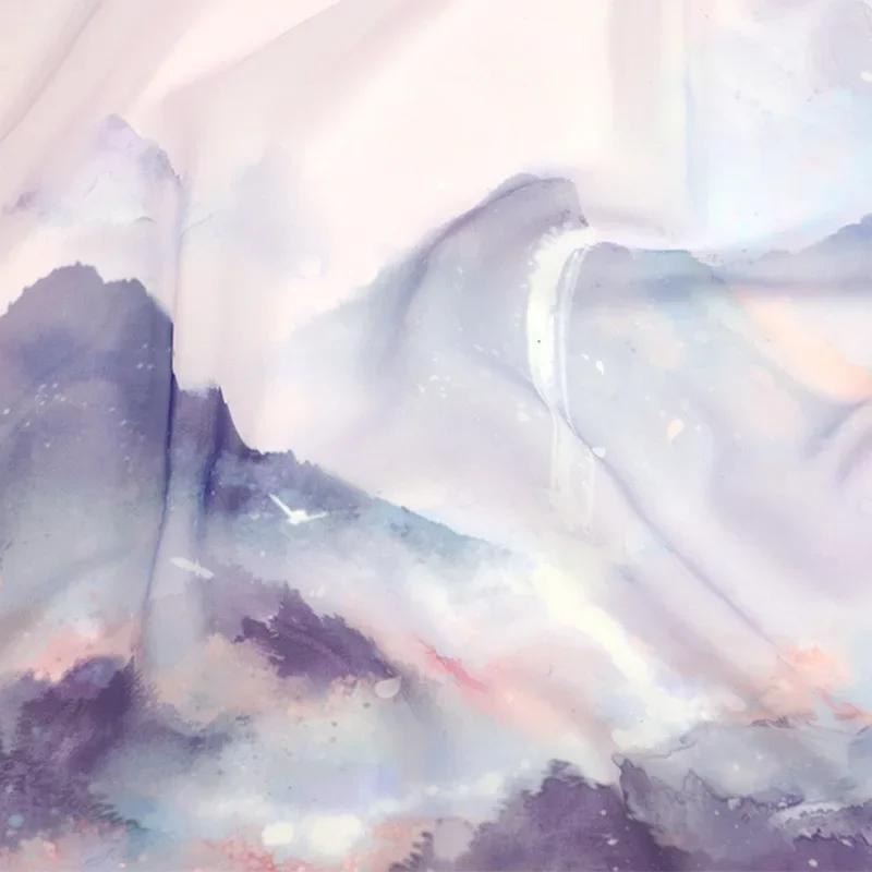 Шифоновая ткань с принтом китайского пейзажа, полупрозрачная, в древнем стиле, ткань лен для ханьфу, для костюма, танцевального платья, шитья, сделай сам