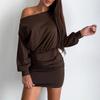 Женское сексуальное мини-платье с открытыми плечами, длинными рукавами и свободного кроя