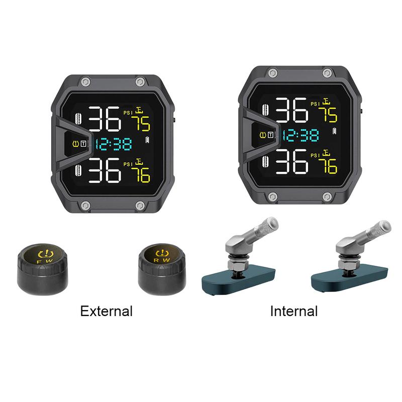 Motorbike Tyre Pressure Temperature Alarm with 2 Sensors Wireless Tire Pressure Monitoring System for Two Wheeled Motorcycle