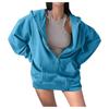 Blue Zip Up Hooded Sweatshirts Women Vintage Pockets Oversized Jacket Coat Autumn Female Y2k Long Sleeve Hoodies