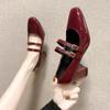 Fashion 2024 Spring Autumn Women Double Buckle  Shoes Leather Square Head Square Heel Solid Color Women's Shoes