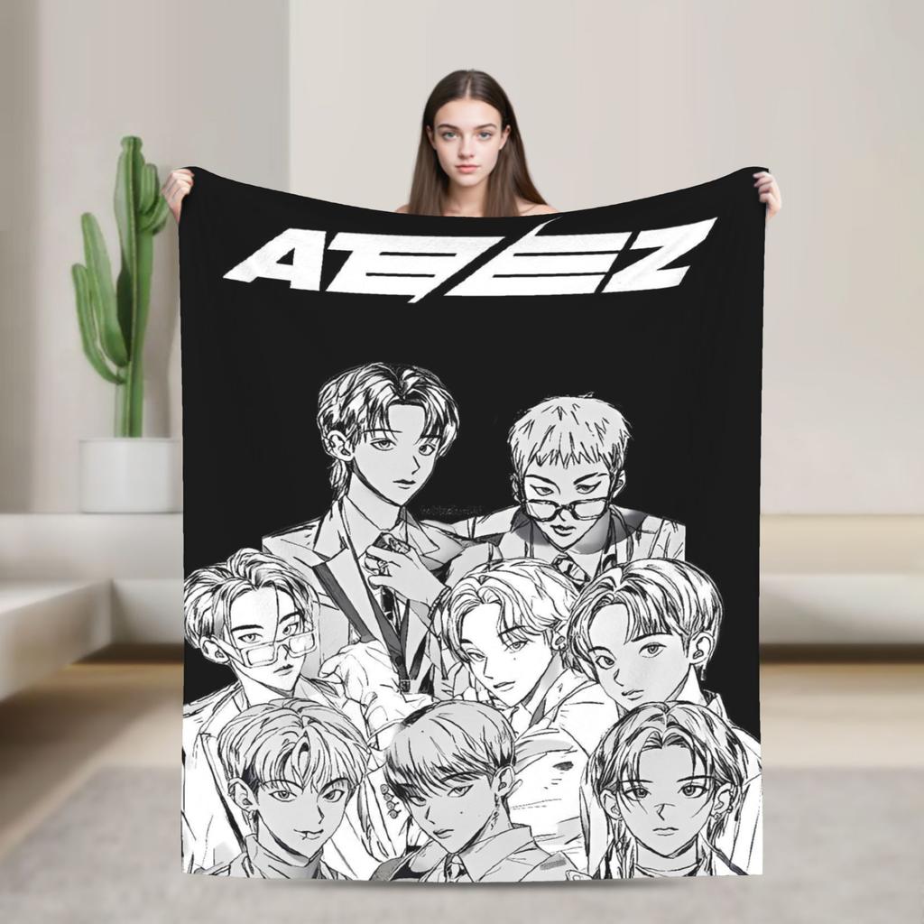 Kpop Ateez Группа Теплое Мягкое Одеяло Дорожное Офисное Плюшевое Плед Забавное Диванное Кроватное Фланелевое Покрывало Диванное Покрывало