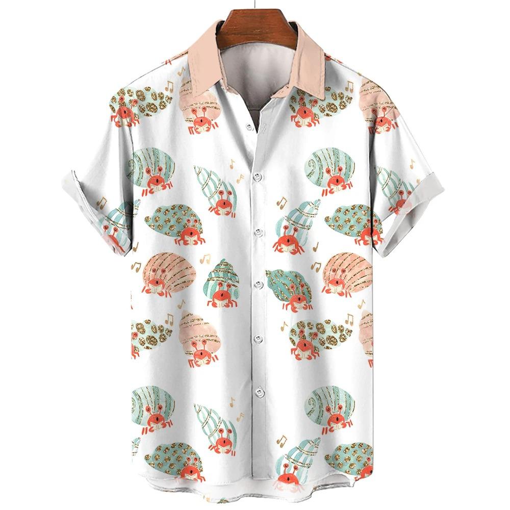Мужские рубашки с принтом в виде морских животных, ракушек, морских коньков, рубашка с короткими рукавами, аутентичная повседневная мужская рубашка-кардиган